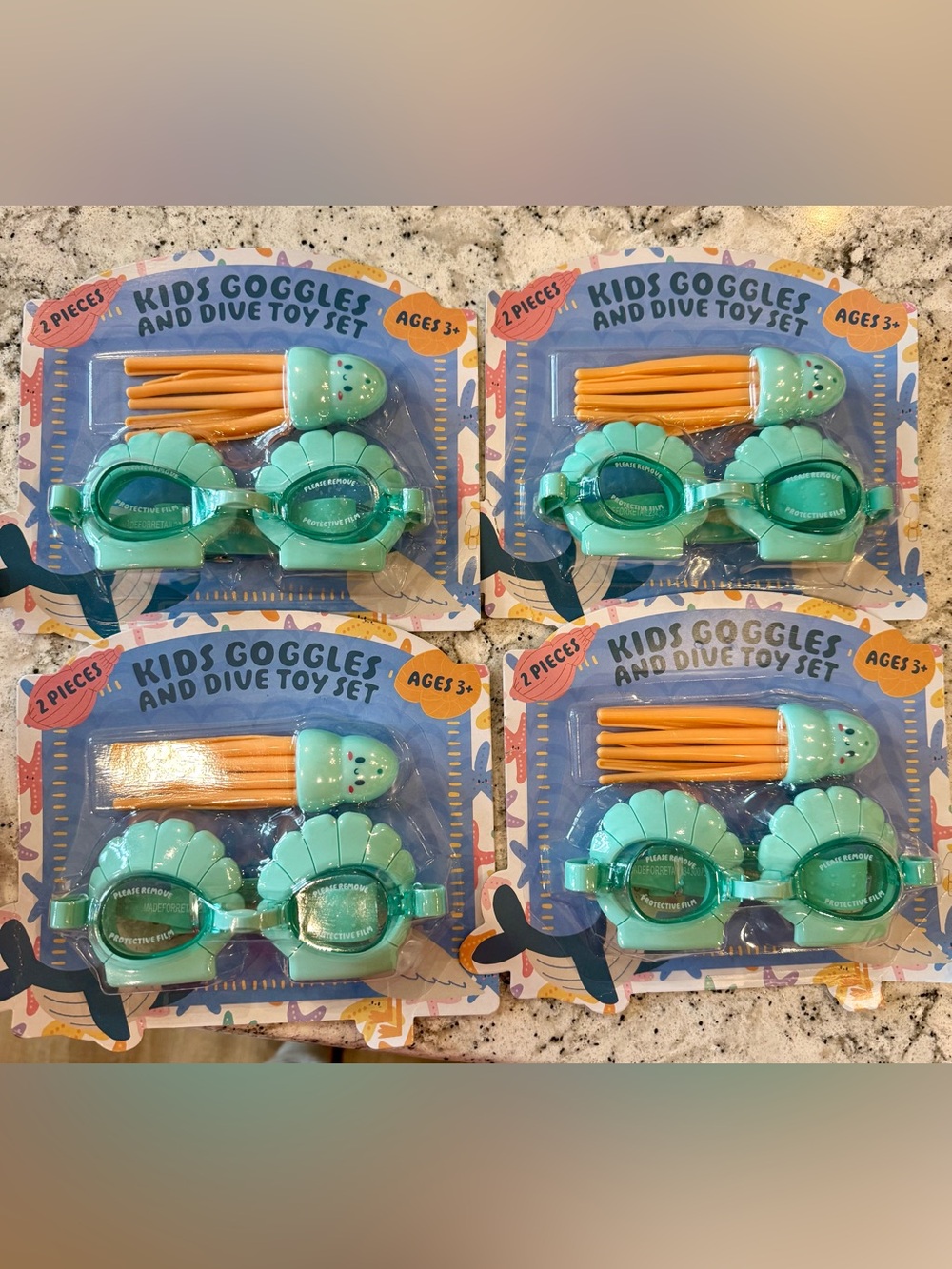 Kids Seashell Goggles and Dive Toy Set - Mint Green  - Includes 4 sets